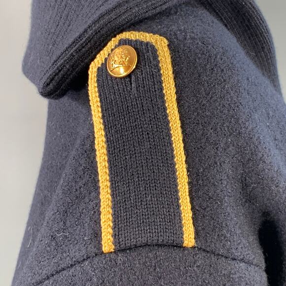 CELINE Size S Navy Gold Wool Contrast Trim Military Sweater - Picture 4 of 8